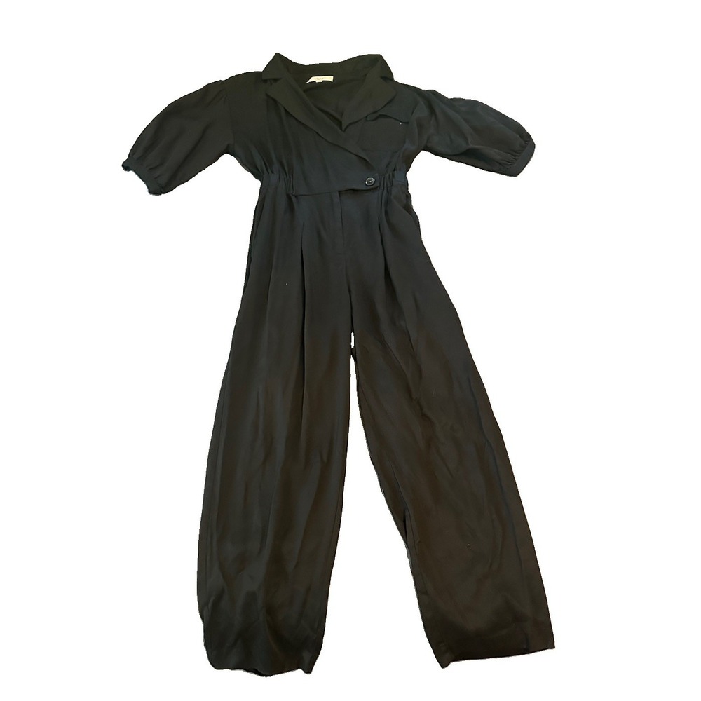 Loft Lyocell Wide Leg Womens Black Jumpsuit 4 Utility Boiler Suit Minimalist